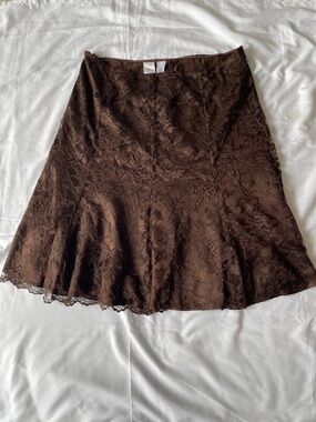 Women's Brown Lace Flared Skirt